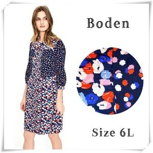 BODEN Hotchpotch Poppy Meadow Floral Dress Blue Pink Multi Size 6L